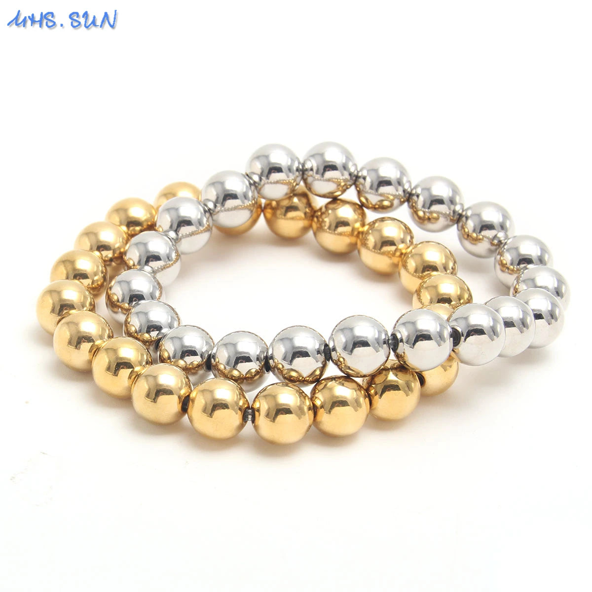 MHS.SUN Stainless Steel Beaded Bracelet — Gold Plated Stackable Jewelry
