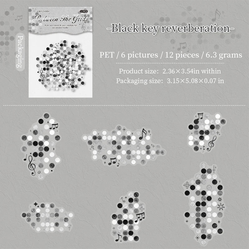 Watercolor Mosaic Grid PET Stickers — Decorative Scrapbooking & Collage Set