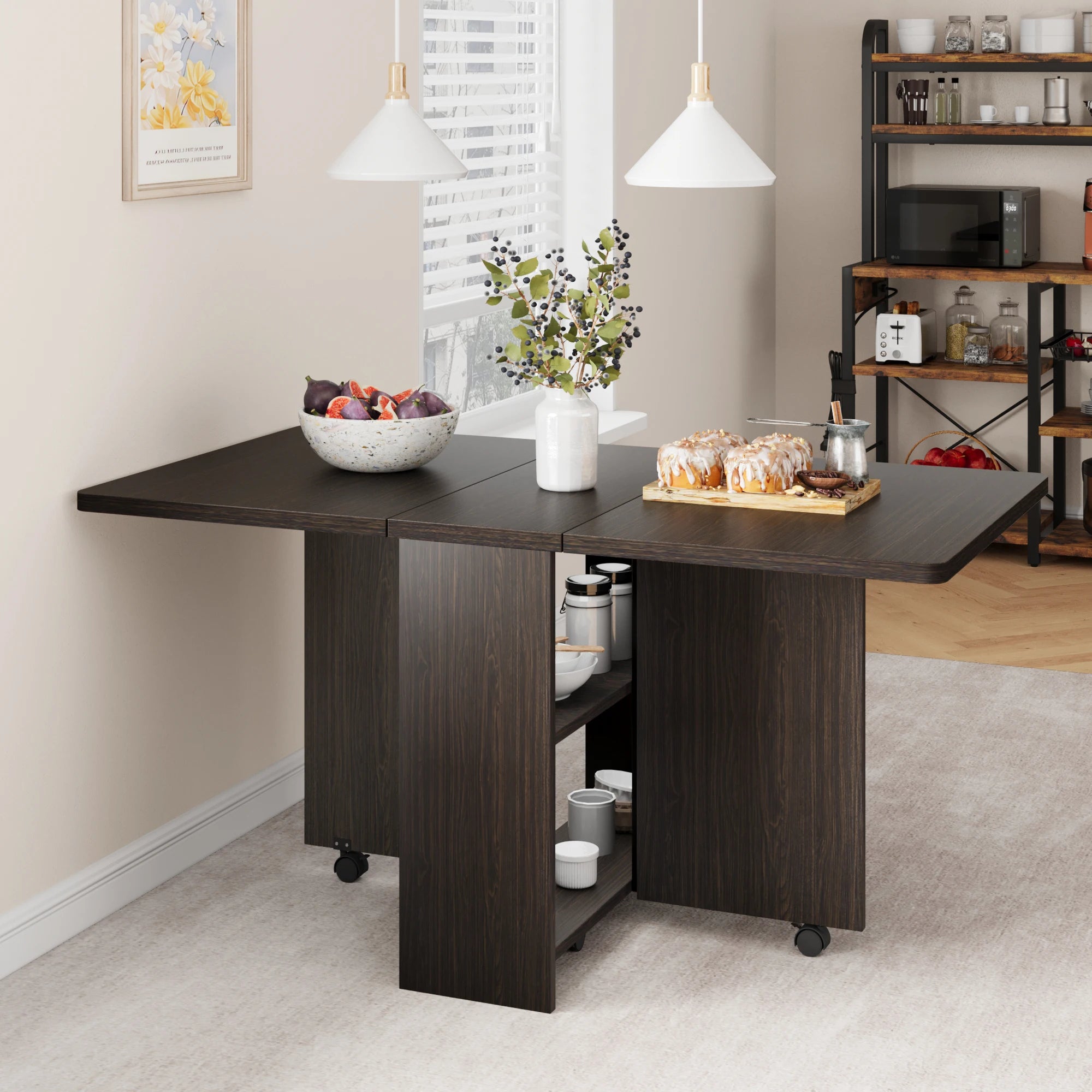 Folding Drop Leaf Dining Table — Space-Saving Design with Storage