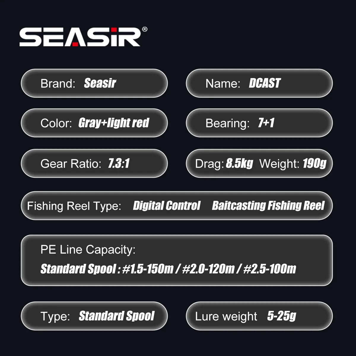 SeaSir DCAST DC Baitcasting Reel — Digital Control Long Cast Fishing Reel