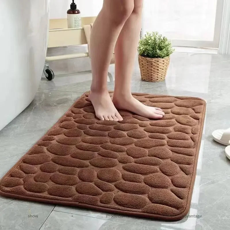 Cobblestone Embossed Bath Mat — Non-Slip Absorbent Floor Rug