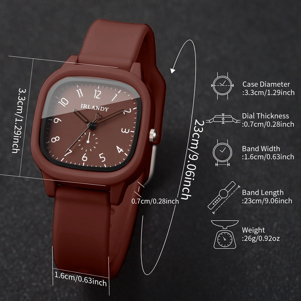 Women's Quartz Watch and Heart Bracelet Set — Square Dial with Silicone Strap