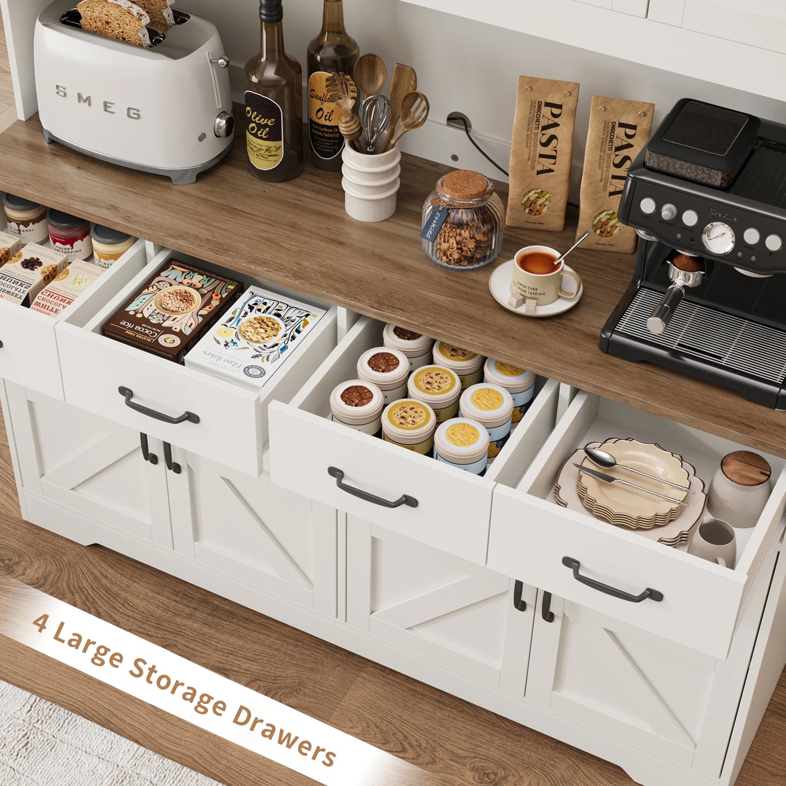 Yanosaku Kitchen Storage Cabinet — Modern Pantry with Built-In Charging Station