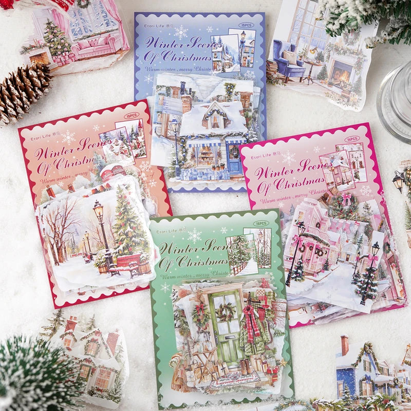 Christmas Atmosphere Stickers — 15pc DIY Scrapbook & Journal Supplies