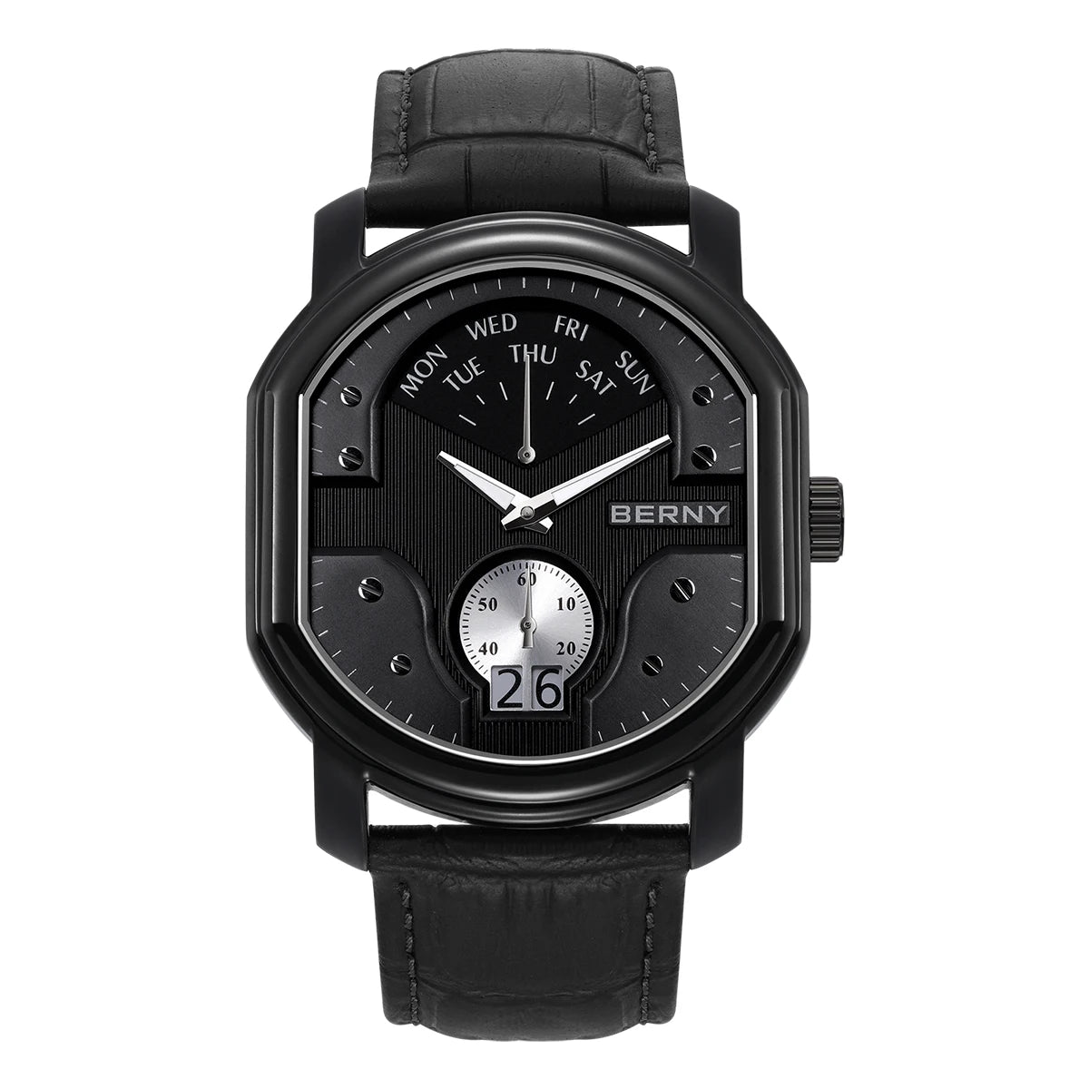 BERNY Tonneau Classic Men's Watch — Luxury Quartz with Sapphire Crystal