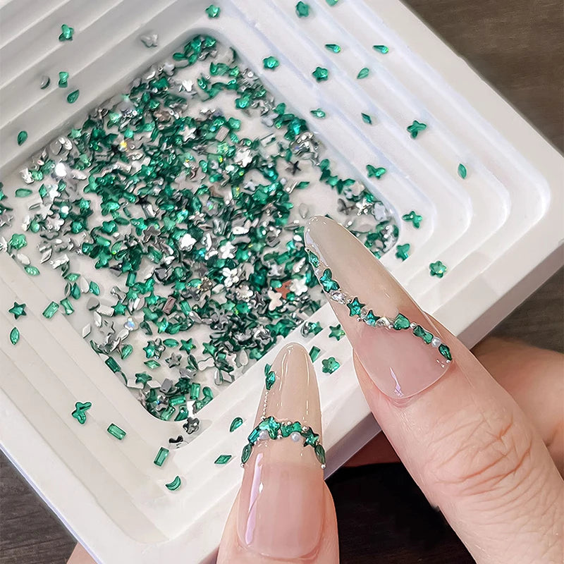KQDSP Rhinestone Nail Charms — Multi-Shape Shiny Flat Back Gems
