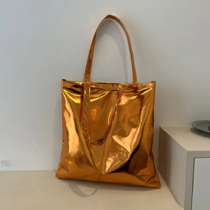 macroupta Glossy PU Leather Tote Bag — Large Capacity Fashion Shoulder Purse