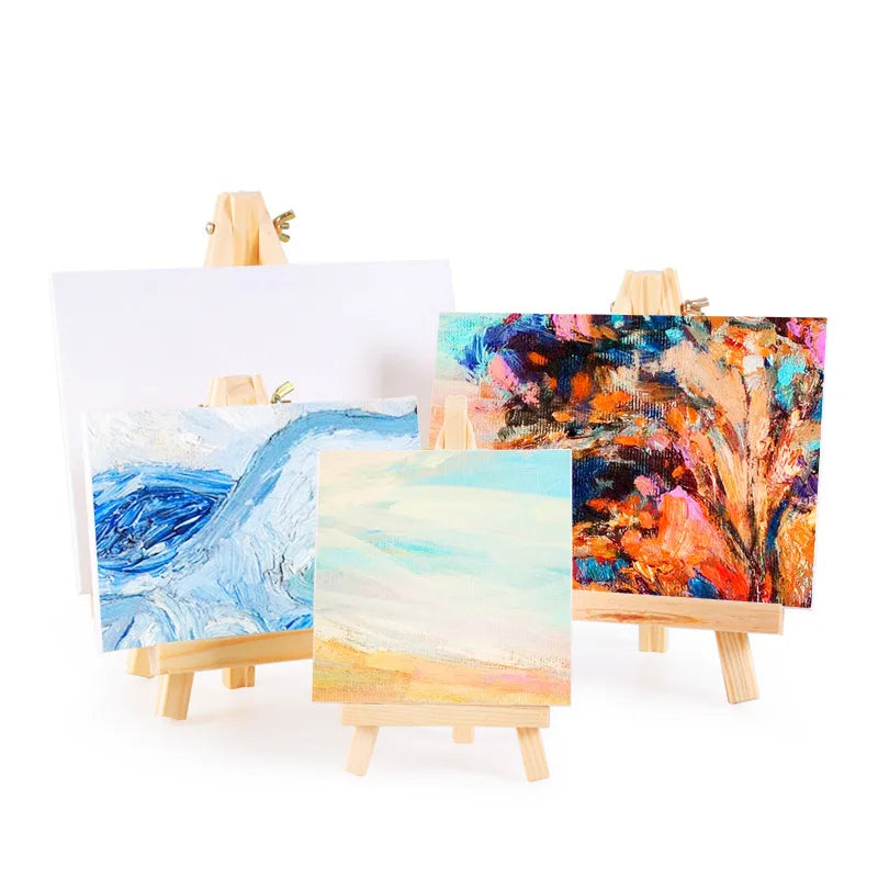 Mini Wooden Easel and Canvas Set — Portable Desktop Art Kit for Painting
