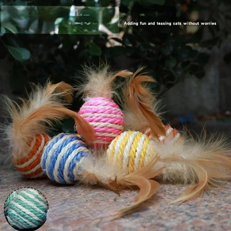 Sisal Feather Ball Cat Toy — Interactive Scratching & Play Ball