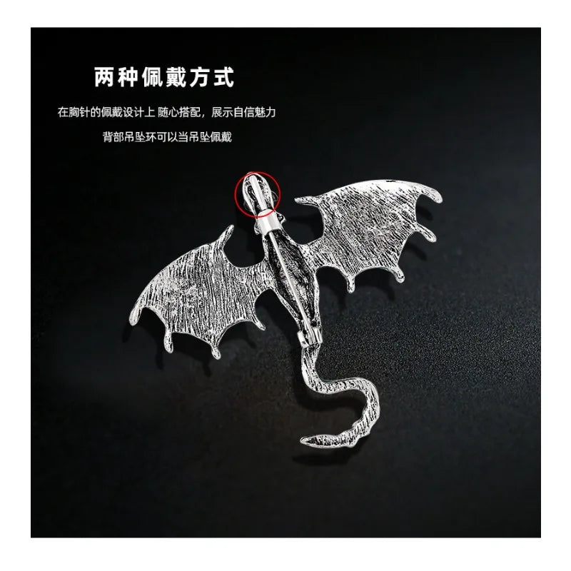 Cartoon Dragon Enamel Pin — Crystal Inset Metal Brooch Jewelry