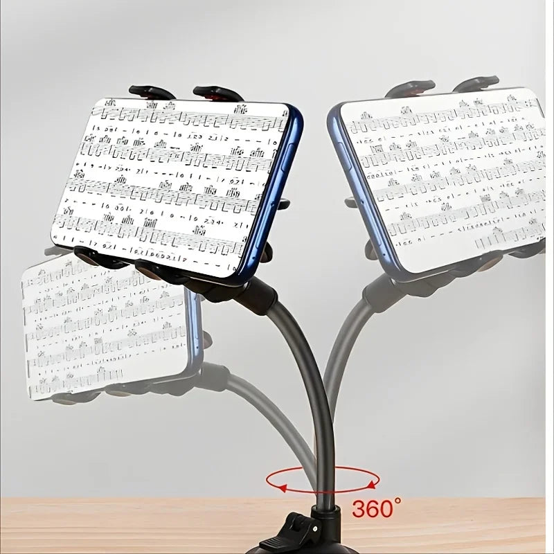 Flexible Music Sheet Phone Stand — Suction Cup Mount for Guitar and Piano
