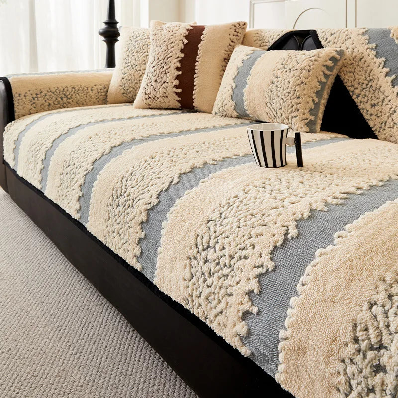 Plush Lamb Wool Sofa Cover — Anti-Slip Cushion Slipcover for Fall and Winter