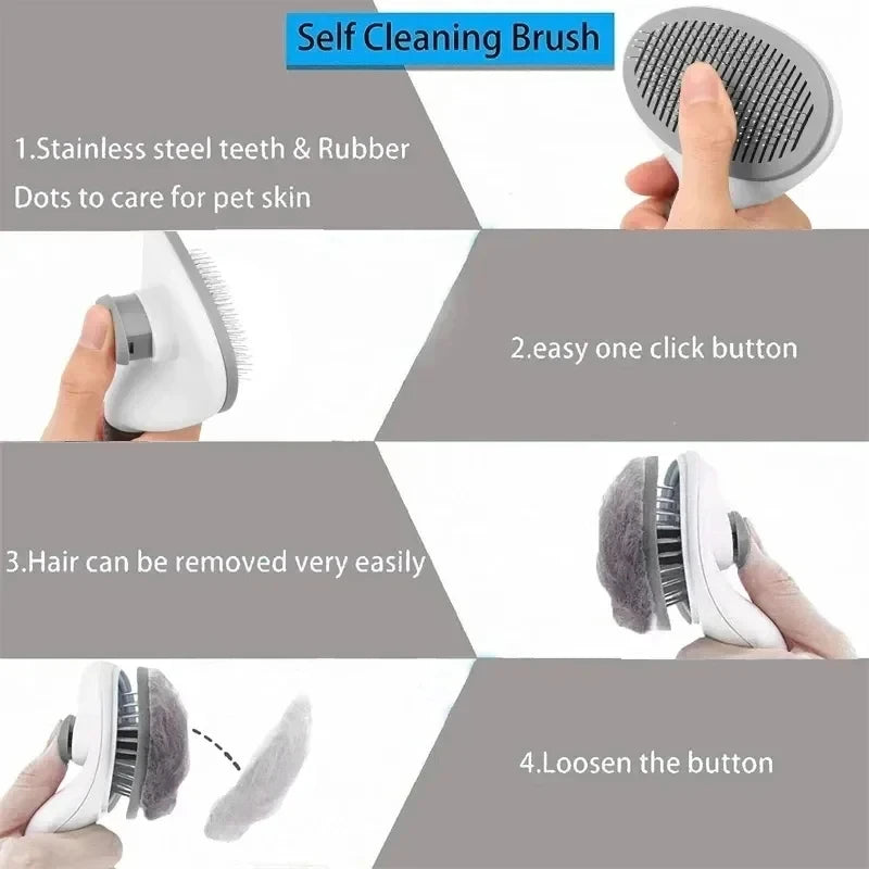 Self-Cleaning Pet Grooming Brush — De-matting Comb for Dogs and Cats