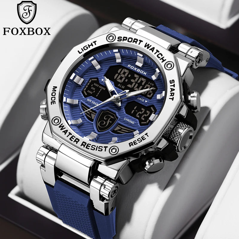 foxbox Men's Dual Display Sport Watch — Luminous Quartz Analog-Digital Timepiece