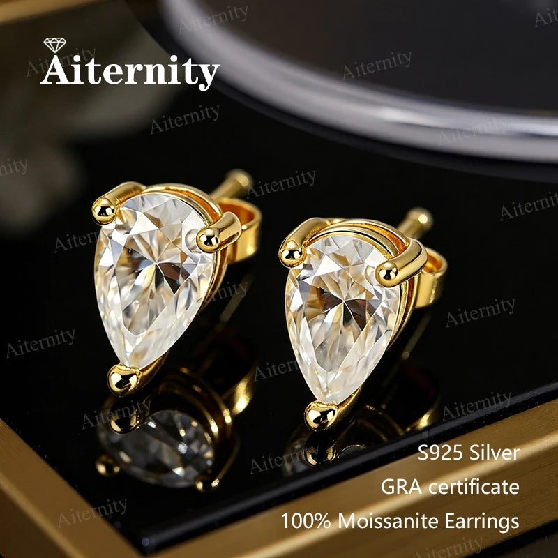 AITERNITY Moissanite Stud Earrings — Elegant S925 Silver Wedding Jewelry