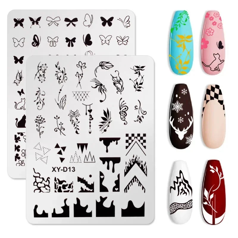 dawndesslo Nail Art Stamping Plate — Floral and Stripe Design Template
