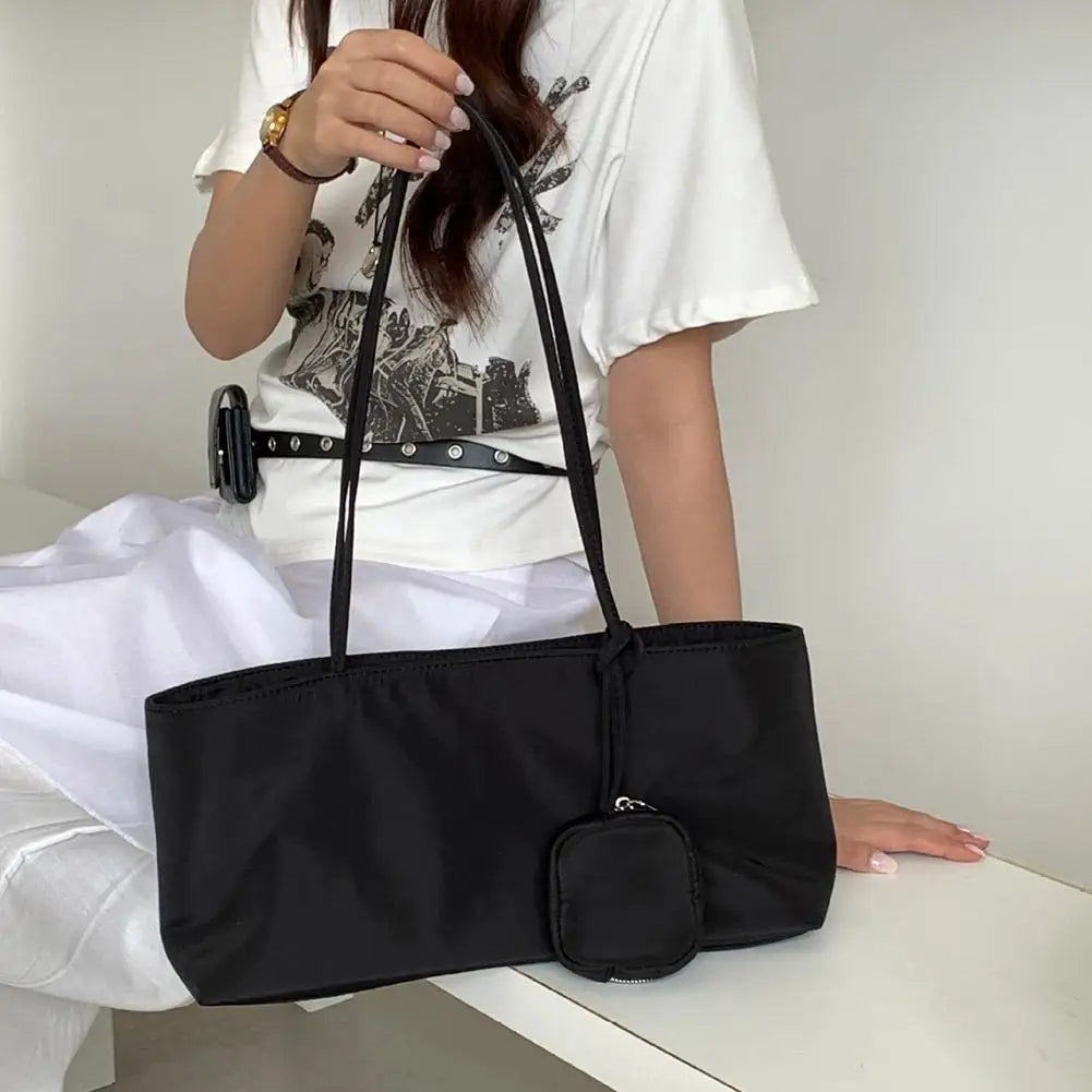 Large Capacity Nylon Canvas Tote Bag — Lightweight Shoulder Bag with Pouch