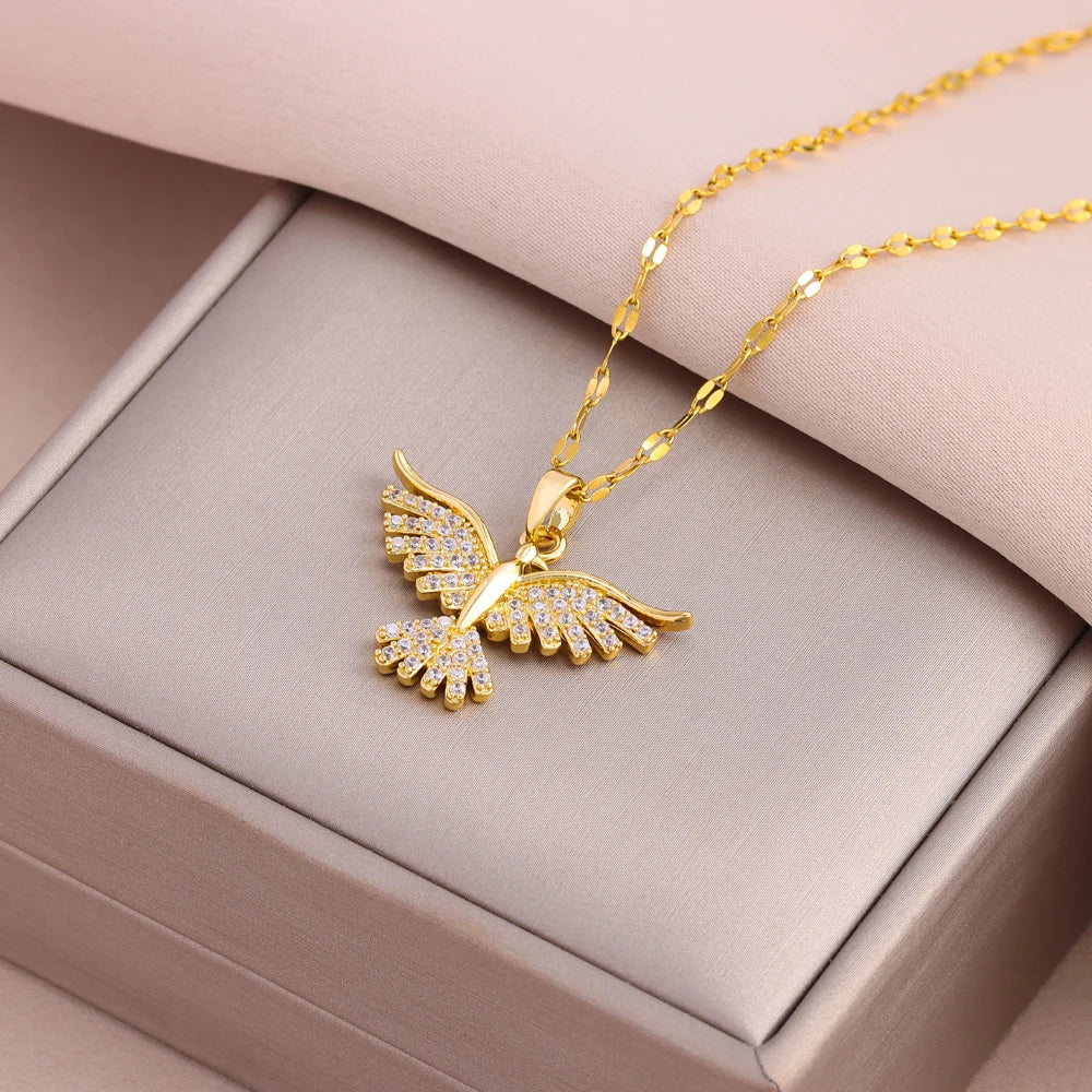 Vintage Phoenix Pendant Necklace — 18K Gold Plated Retro Jewelry for Women