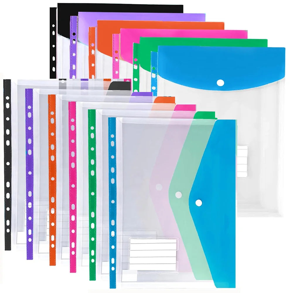 A4 Transparent Binder Pocket Organizers — 11-Hole Document Pouches with Button Labels