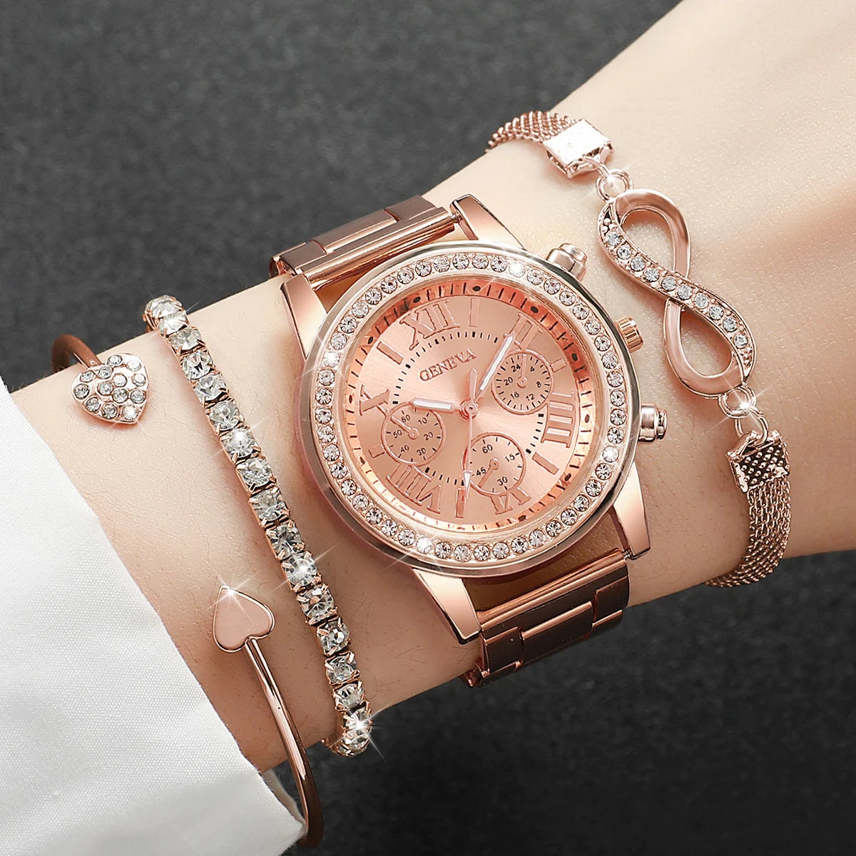 Women's Rhinestone Quartz Watch & Bracelet Set — Elegant Jewelry Accessory Kit
