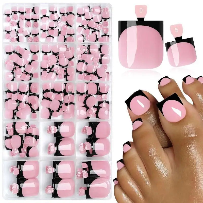 AACAR Pink French Press On Toenails — 150Pcs DIY Manicure Set, Short Square Style
