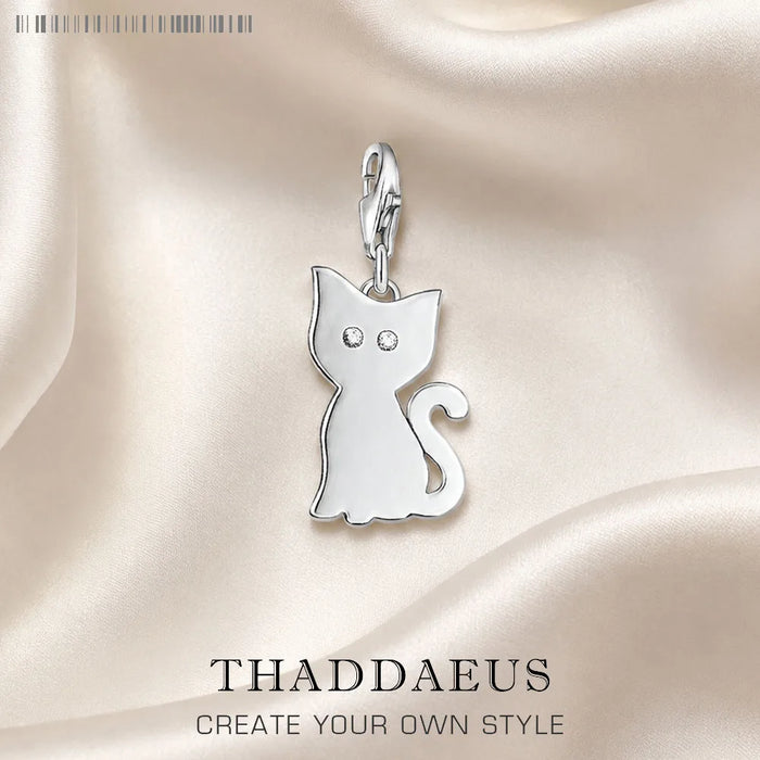 Thaddaeus Kitten Cat Charm — 925 Sterling Silver Pendant with Zircon Inlay