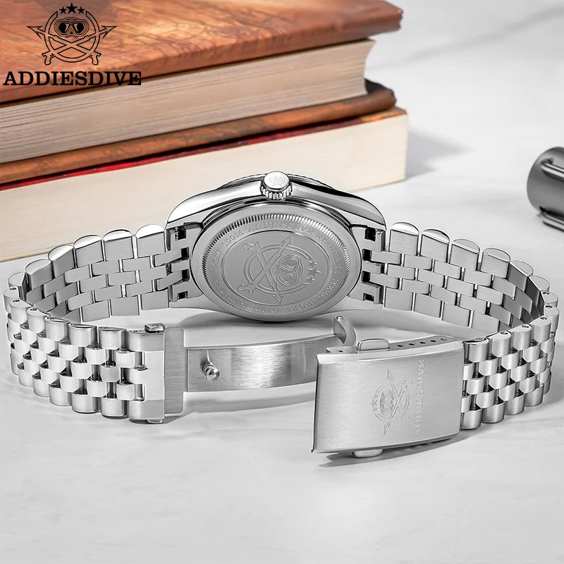 ADDIESDIVE 36mm Men's Quartz Watch — Luminous Jubilee Stainless Steel Strap