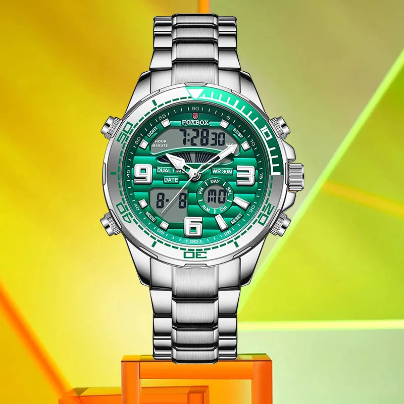 foxbox Men's Dual Display Watch — Luxury Quartz Analog-Digital Wristwatch