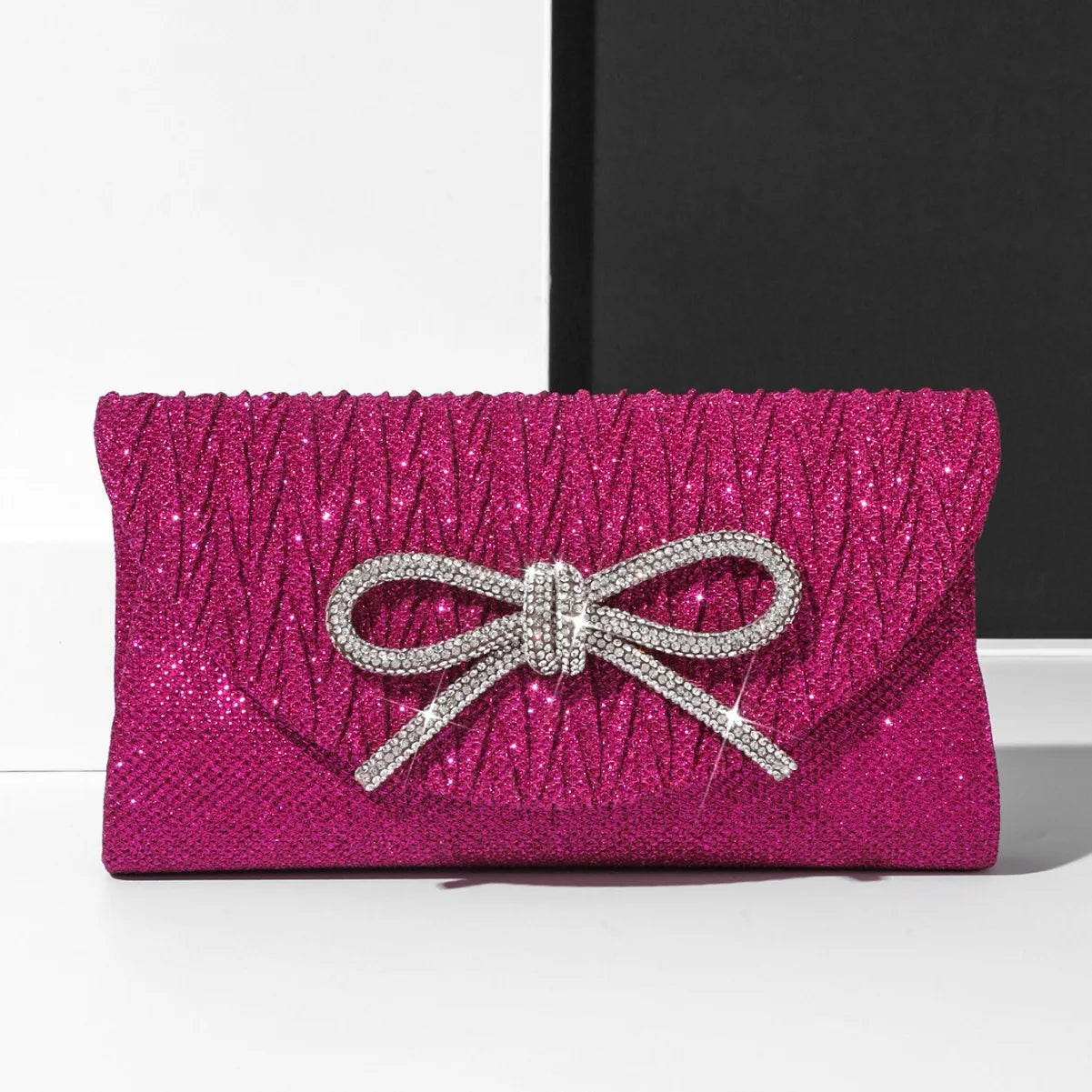 dawndesslo Elegant Crystal Bow Clutch — Shiny Evening Handbag for Weddings