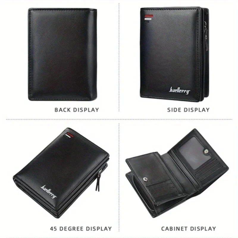 Mens Leather Wallet — Zipper Closure, Multi Slot