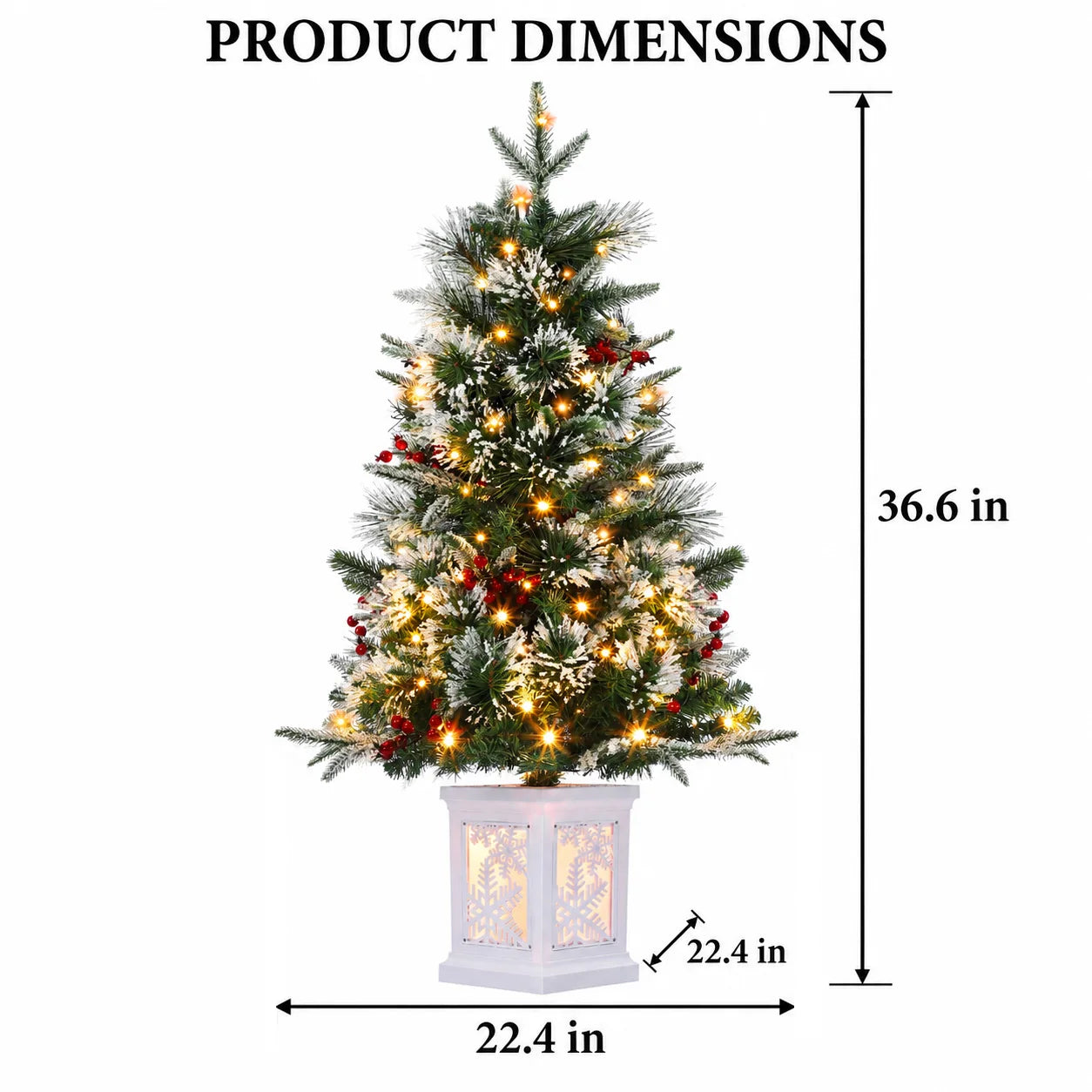 ANIXOL 3FT Pre-Lit Snow Flocked Christmas Tree — Warm White LED Lights