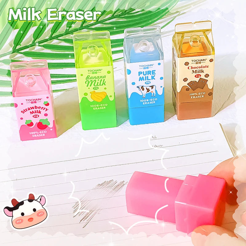 Aesthetic Milk Rubber Erasers — Cute Stationery for School & Teachers