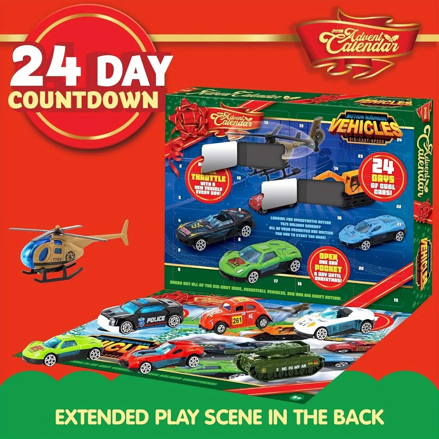 Joyfy Christmas Vehicle Advent Calendar — 24 Day Countdown Diecast Car Set