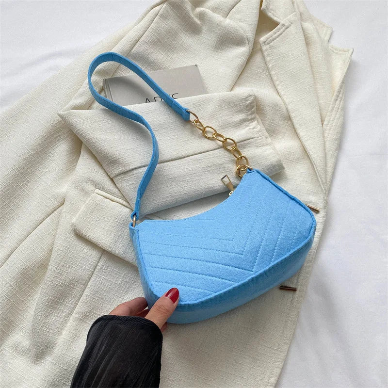 molfmy Felt Mini Shoulder Bag — Chic Crescent Saddlebag for Women