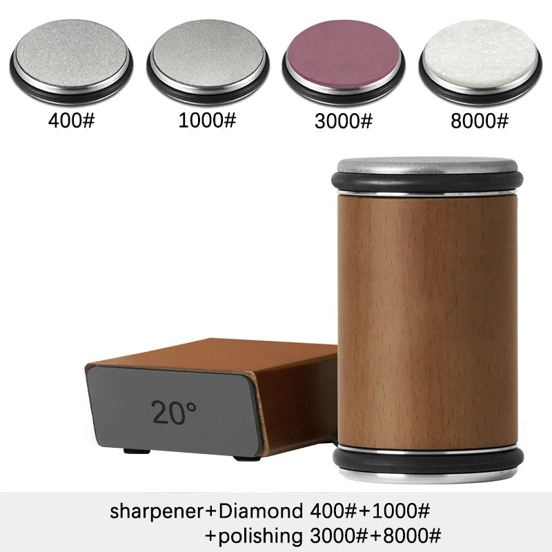 Rolling Knife Sharpener — Double Sided Diamond Stone with Magnetic Angle