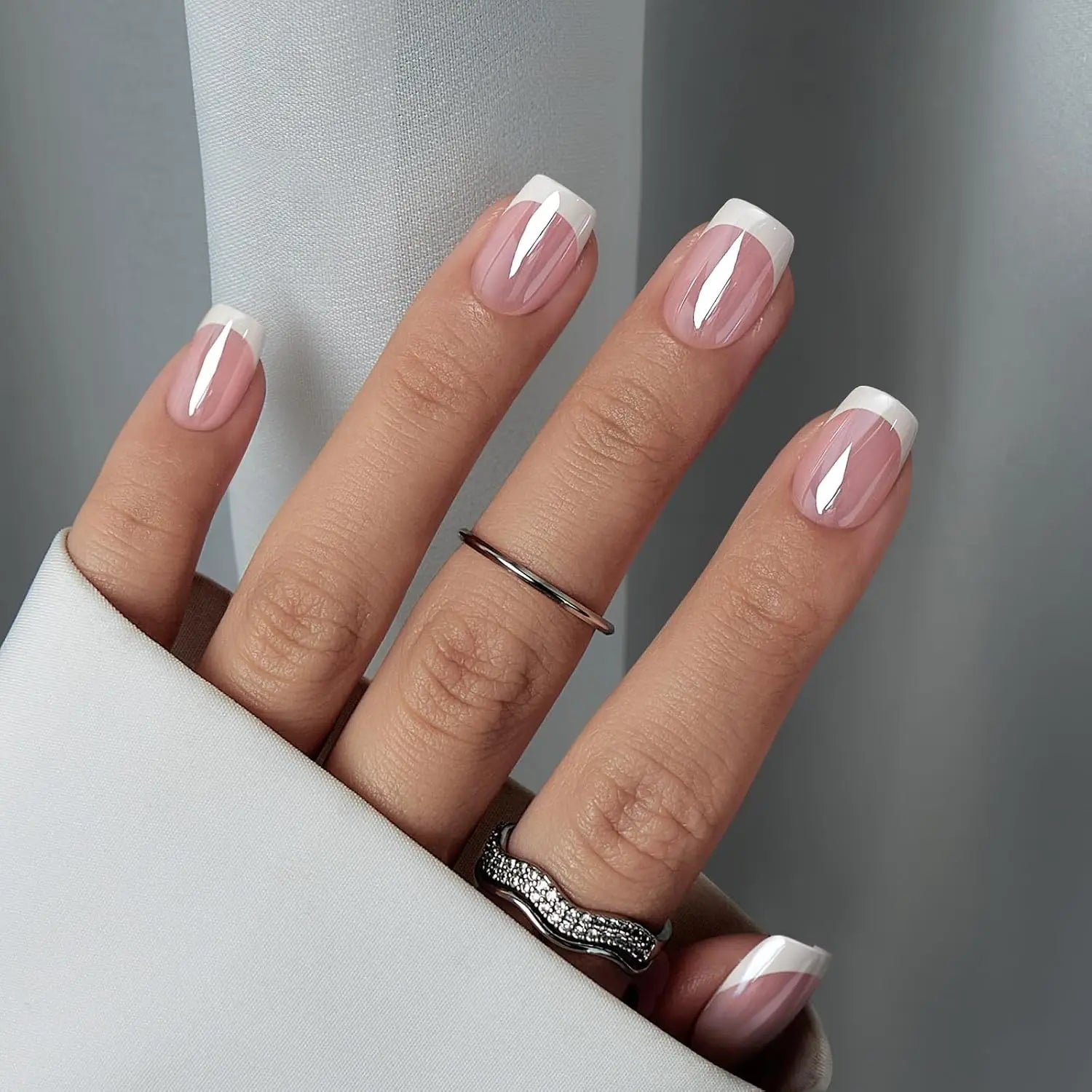 French Style Press On Nails — Glossy Nude Tip Manicure Set