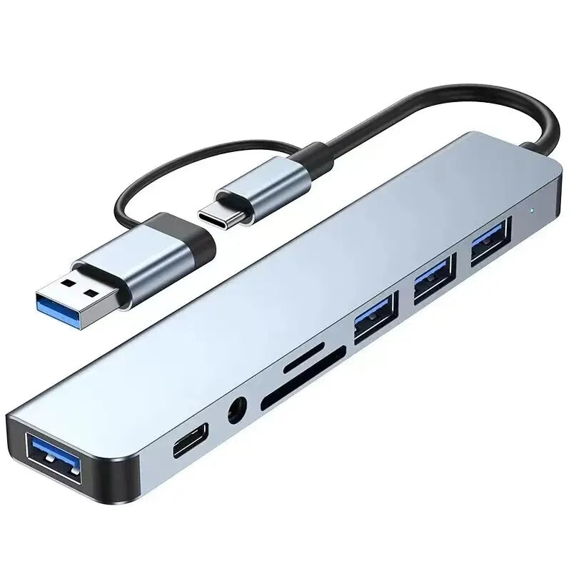 8-in-2 Multi-Function USB Hub — High-Speed Docking Station with SD/TF Reader