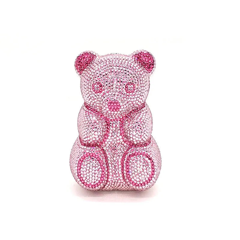 Crystal Teddy Bear Evening Clutch — Elegant Bridal Party Purse