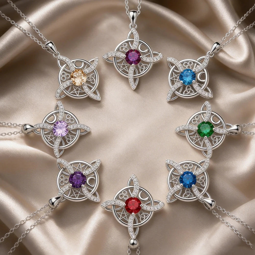 YILUOCD Mystical Birthstone Witches Knot Necklace — Vintage Crystal Pendant