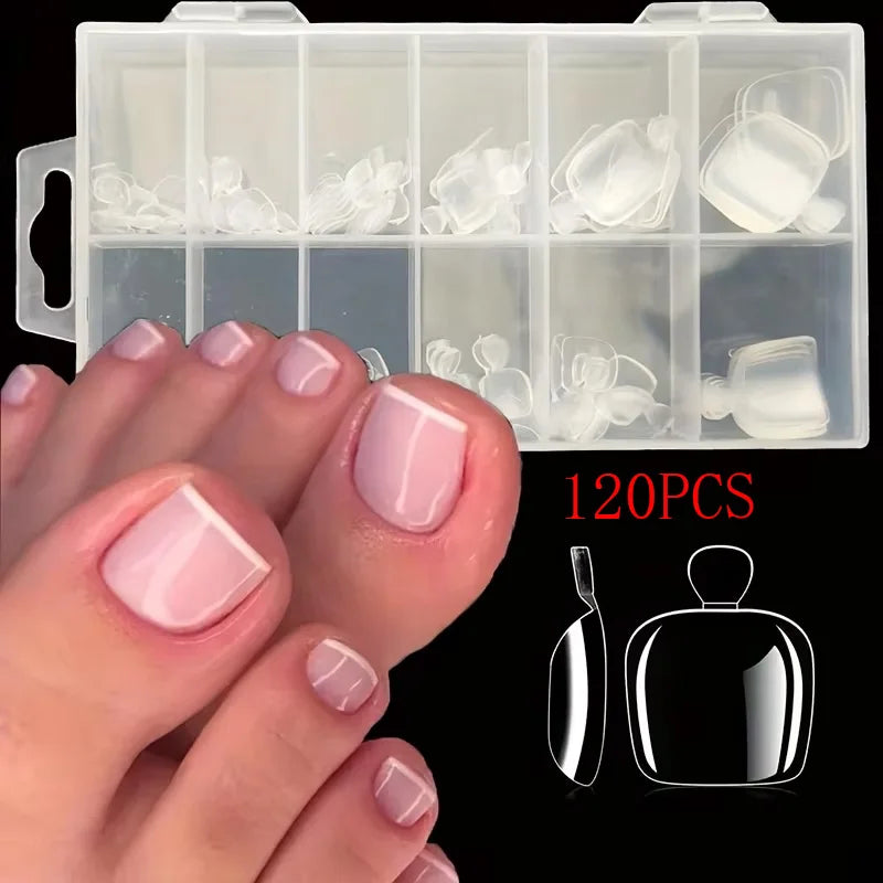 Transparent Press-On Toenails — Short Square Soft Gel Tips, 120 Pieces