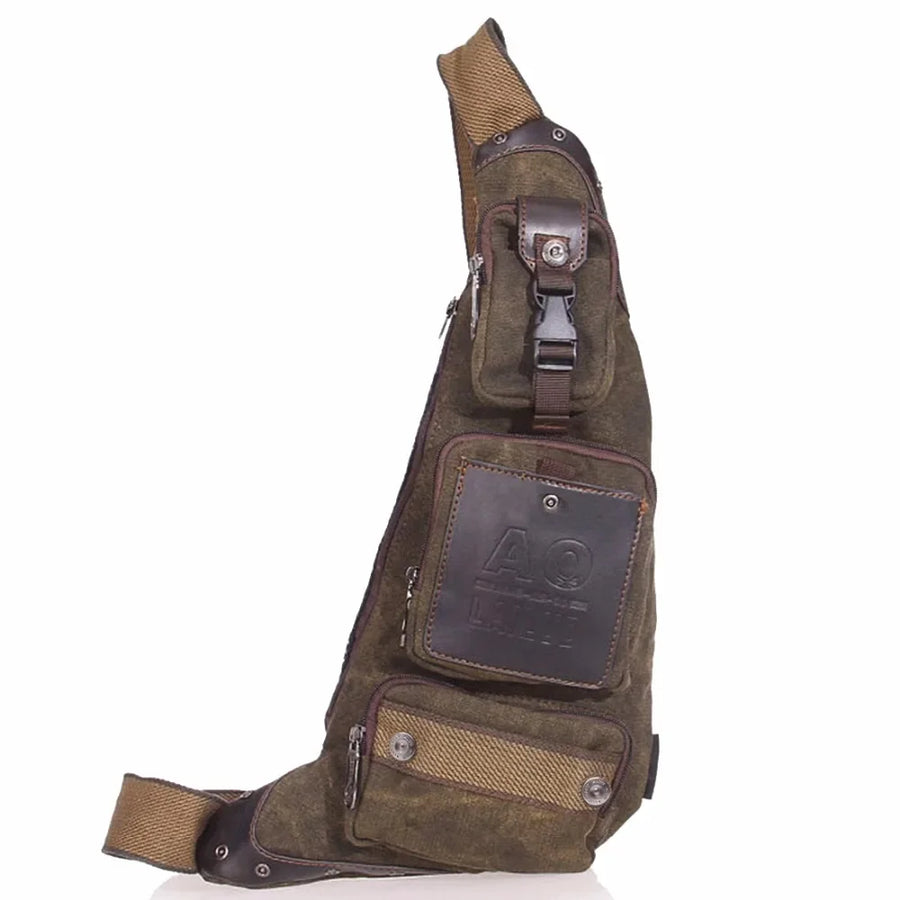 HAOSHUAI Men's Canvas Sling Bag — Vintage Cross Body Messenger Pack