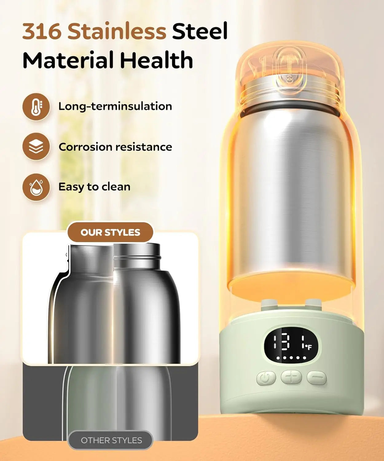 Portable Electric Heated Water Bottle — USB Rechargeable Milk Warmer