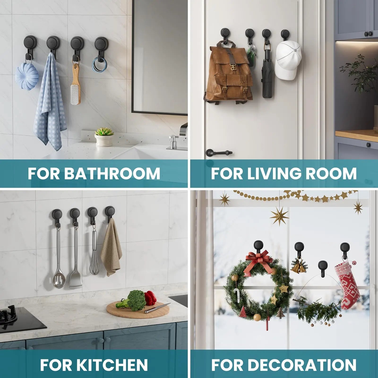 TAILI Vacuum Suction Cup Hooks — Damage-Free Towel Holder for Bathroom & Kitchen