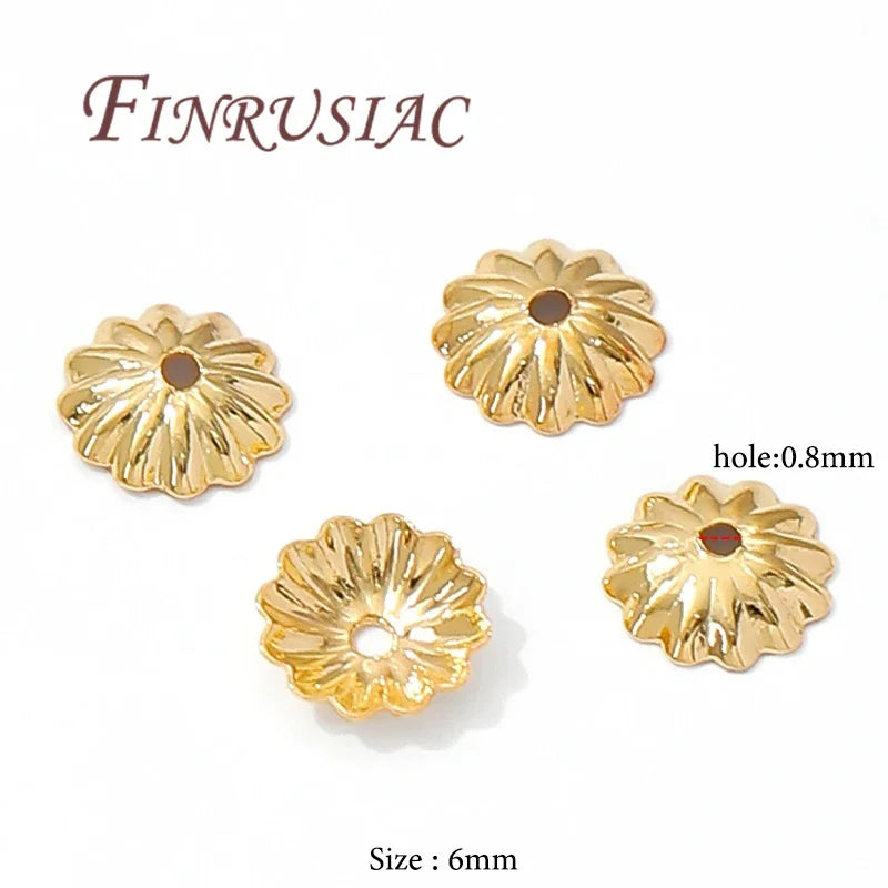 FINRUSIAC Gold Plated Brass Bead Caps — Round Jewelry Findings for DIY Necklaces