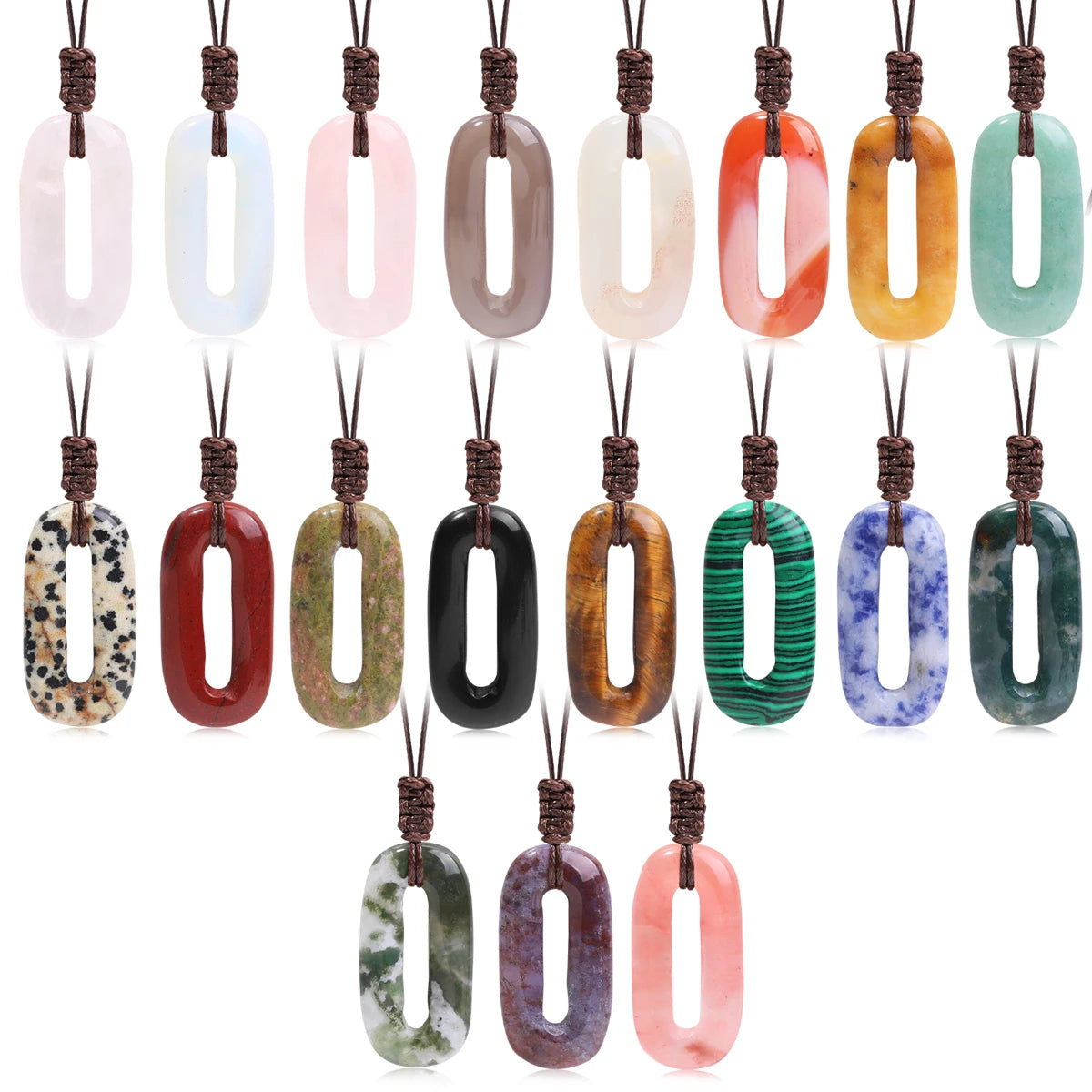 Natural Gemstone Circle Pendant — Ethnic Style Crystal Necklace