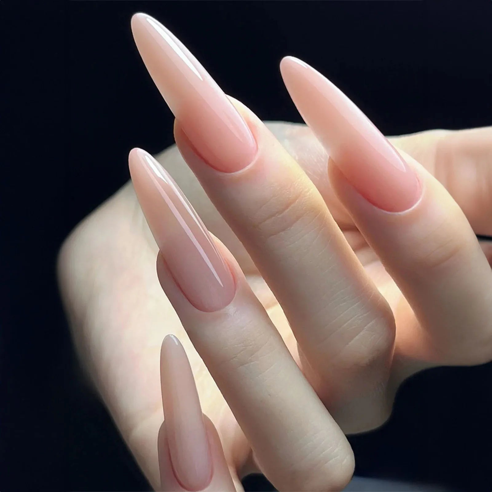 YADORNOS Solid Red Press On Nails — Long Almond Full Cover Fake Nail Set
