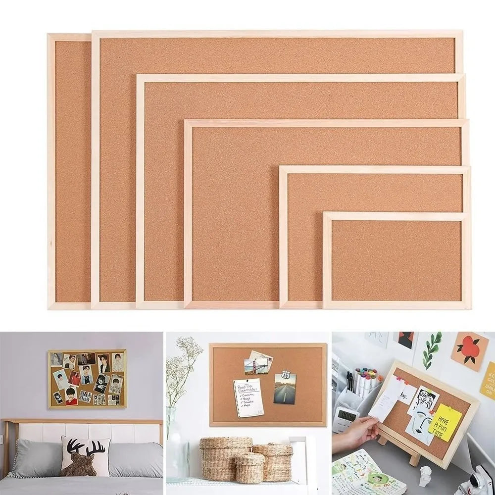 Wooden Framed Cork Bulletin Board — Decorative Memo Display Panel
