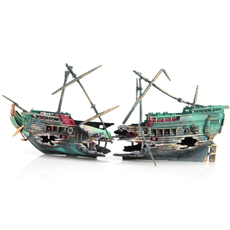 Aquarium Shipwreck Ornament — Air-Driven Decorative Boat for Fish Tanks