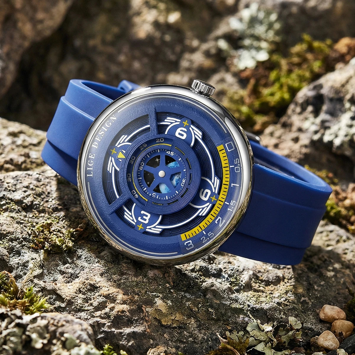 LIGE Sporty Men's Quartz Watch — Blue Planet Dial with Luminous Hands