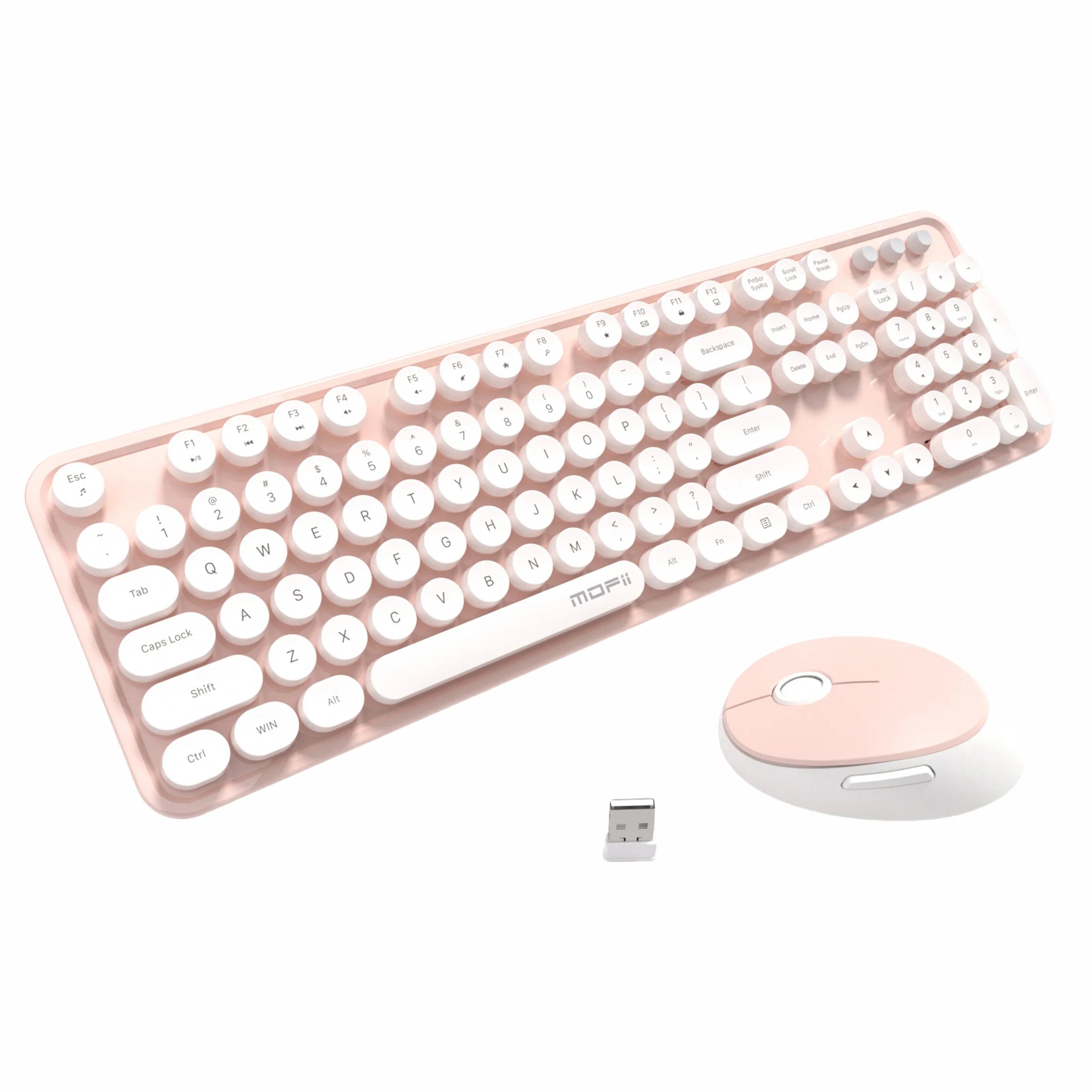 MOFii Wireless Keyboard and Mouse Combo — Retro Round Keycaps, Cute Design